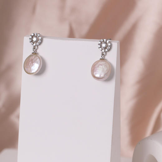 美裕 银925淡水珍珠耳钉 12-13mm白，纽扣形 106529 商品图2