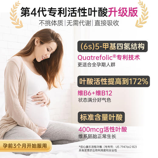³【小鲸营养-美国信心康乐活性叶酸复合胶囊孕妇叶酸】30粒/瓶 400mcg活性叶酸+B6+B12/粒 孕期可用 XN03-CRMM-XJJK 商品图2