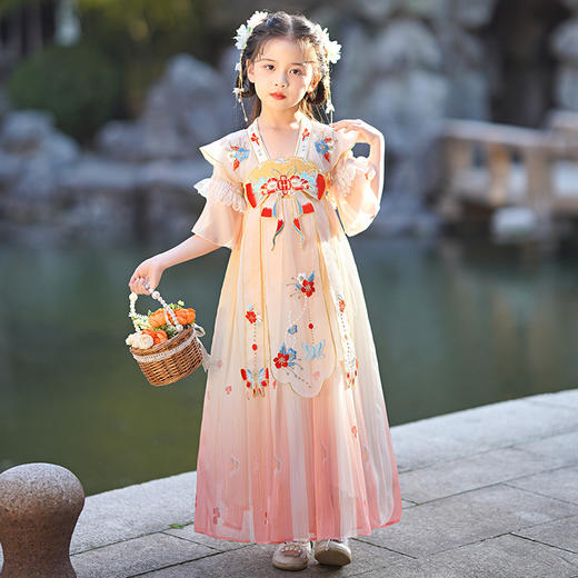【国潮甜美可爱！夏季新款儿童女童齐胸汉服裙】舒适柔软透气，漂亮鲜逸裙摆，舞蹈唐装，新款夏款超仙小女孩连衣裙儿童六一古装夏装女童汉服 商品图1