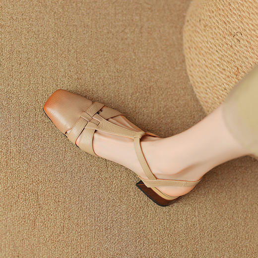 包头编织中空女鞋，方头粗跟罗马凉鞋LD-6359 商品图3