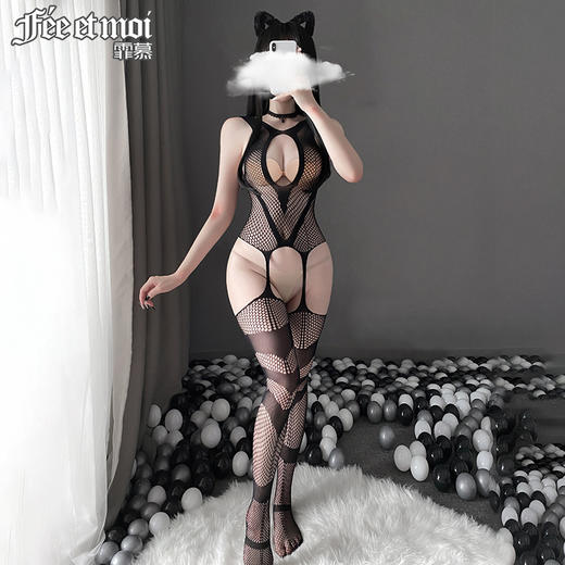 【情趣内衣】霏慕惹火露乳开裆连身网袜7522 商品图3