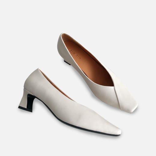 RIMRIM 中跟V口奶奶鞋 纳帕牛皮 3cm鞋跟增高 黑色/白色/灰色 商品图1