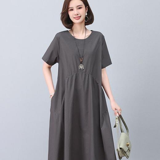 棉质文艺复古风，大码宽松妈妈装纯色连衣裙HR-WG86669 商品图4