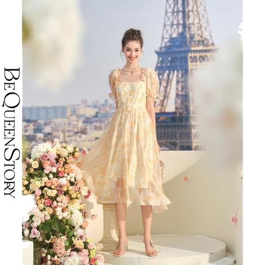 【孤品样衣，不退不换】【微醺黄花】优雅时尚气质修身碎花连衣裙2023夏季新 商品图4