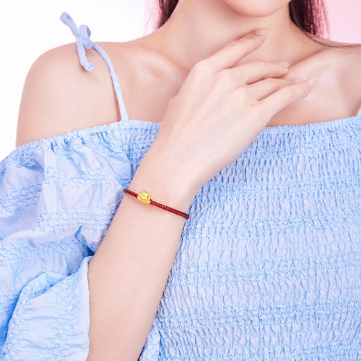 周六福黄金手链足金定价好运起飞萌趣动物生肖兔转运珠红手绳手饰 商品图3