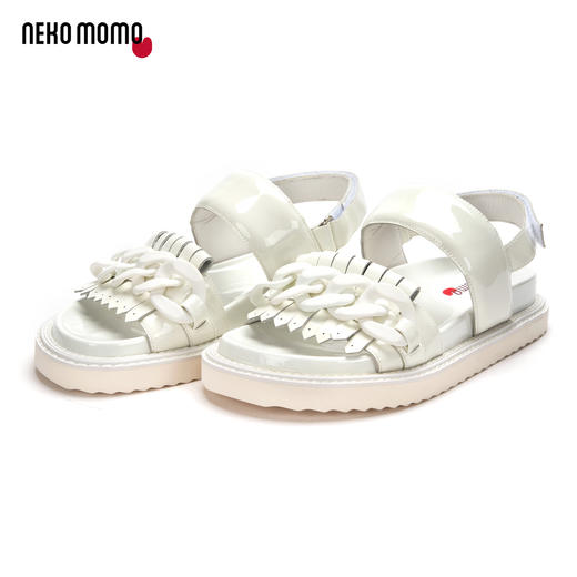 nekomomo夏季商场同款牛皮休闲厚底增高链扣超轻平底凉鞋女24011 商品图1