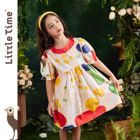 littletime女童连衣裙2023夏季新款不规则圆点印花连衣裙儿童裙子