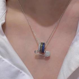 AP*转运三色环别针项链