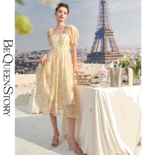 【孤品样衣，不退不换】【微醺黄花】优雅时尚气质修身碎花连衣裙2023夏季新 商品图3