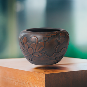 全手满雕荷花茶海（紫陶）