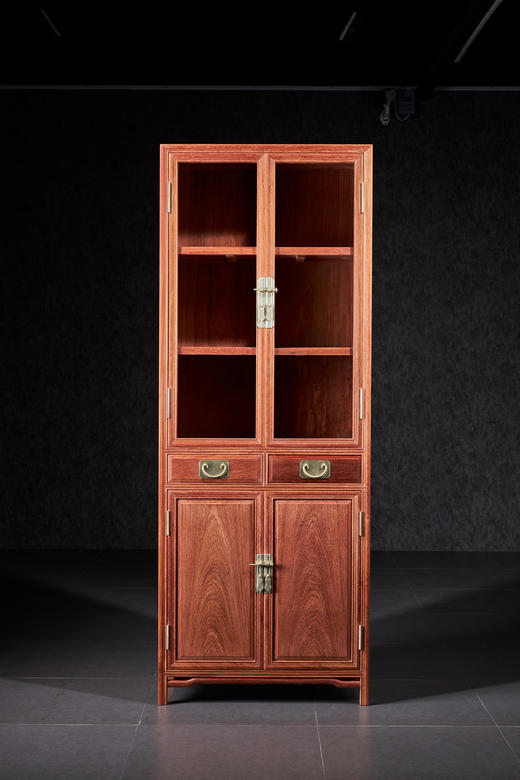 红桥红  家具严选  缅甸花梨（大果紫檀）【75 层架形明式玻璃 书柜】 商品图2