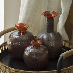 石榴玻璃花瓶小口花插摆件工艺品