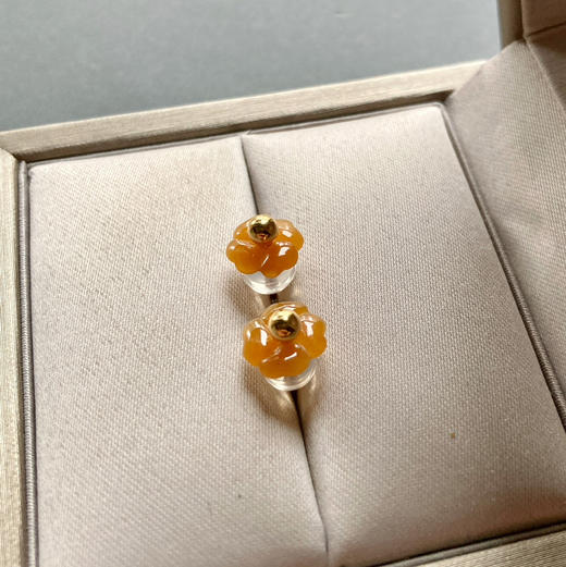 冰种黄翡小花耳钉18k黄金镶嵌 商品图4