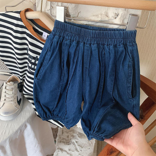 【冰丝凉爽透气，松紧裤腰带】2023夏季新款冰丝牛仔童装，圆领条纹设计凉爽透气不起球，儿童韩版冰瓷棉无袖套装男童痞帅一套-SH 商品图1