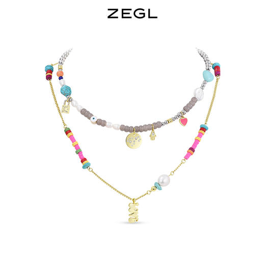 ZEGL巴洛克淡水珍珠项链女轻奢小众夏日多巴胺穿搭彩色串珠锁骨链 商品图2