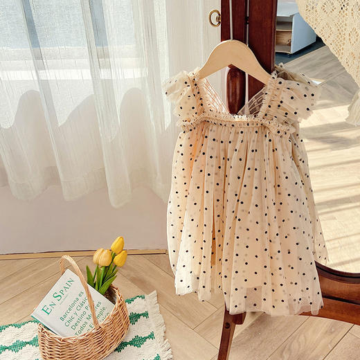 【水果刺绣＋印花波点网纱群】细腻柔软网纱不会扎皮肤，飞袖设计更清凉，韩版飞袖立体翅膀女童连衣裙2023夏款波点女宝宝网纱裙蓬蓬公主裙-SH 商品图6