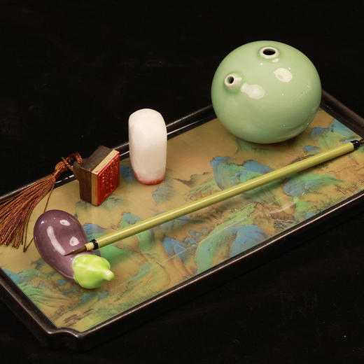 【庆学堂】千里江山陶瓷文盘 桌面摆件 壶承 商品图1