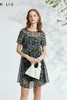 VIVIAN LIU D2324101 春女装新款雪纺印花圆领收腰复古半袖连衣裙 商品缩略图5