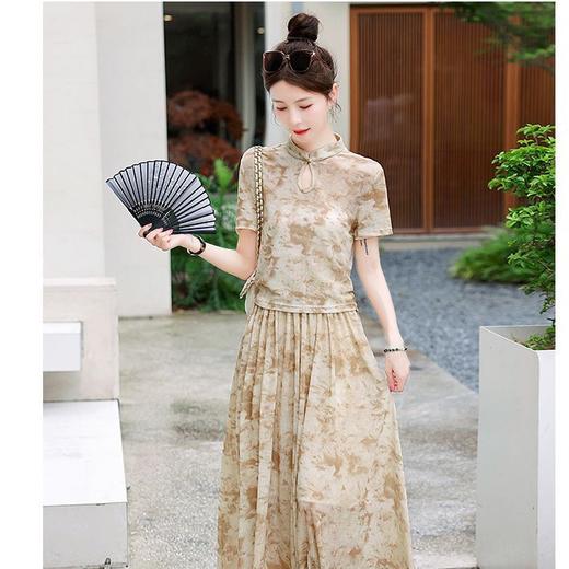 简洁优雅，美观大方高腰A裙新中式风印花套装HR-WZ23299 商品图2