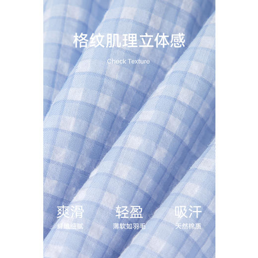 【严选】诗凡黎夏淡蓝色格纹荷叶领泡泡袖连衣裙7E6193441 商品图4