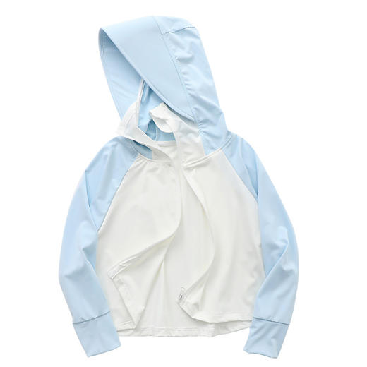 【拼色冰清系列防晒衣】身体面部无死角防晒，柔滑亲肤轻薄舒适，透气防闷简约好搭儿童防晒衣夏天透气大帽檐拼色冰感防蚊皮肤衣，男女宝宝户外防晒服 商品图4