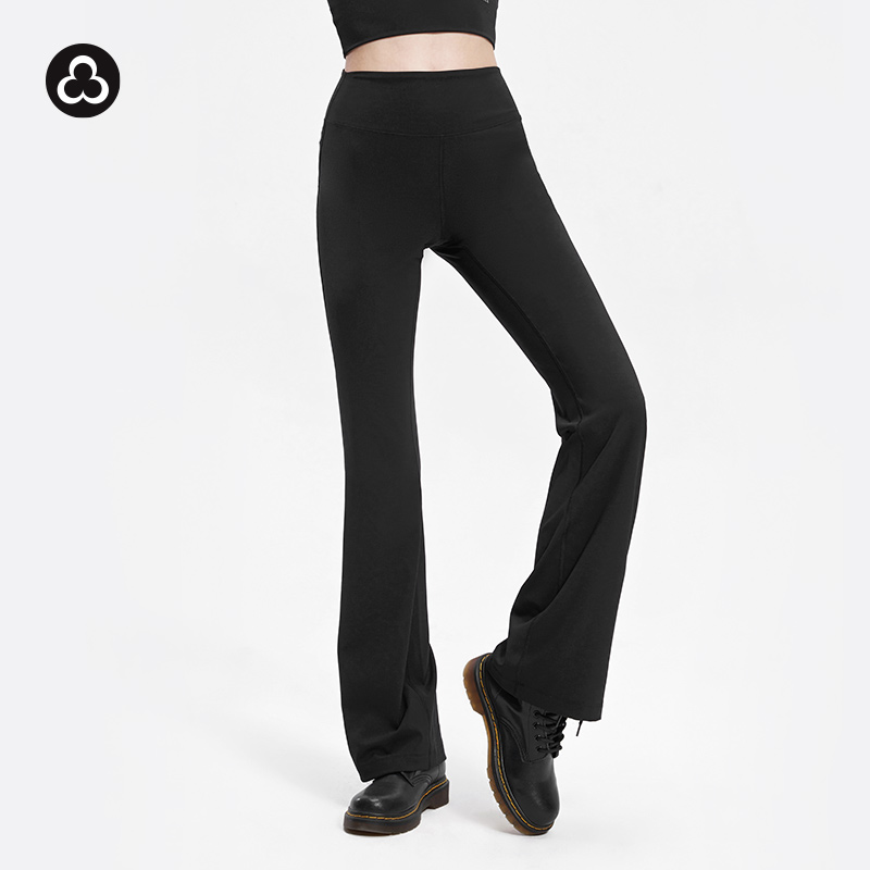 经典高弹塑形喇叭裤女复古高腰紧身运动通勤薄款黑色长裤11079