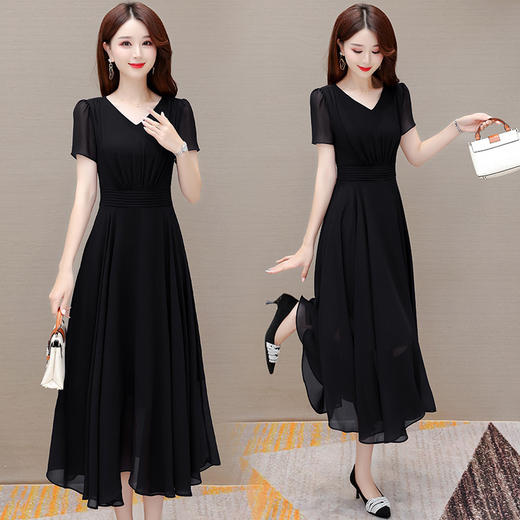 QYM L2320-Y雪纺连衣裙\纯色\优雅气质大摆裙 商品图2