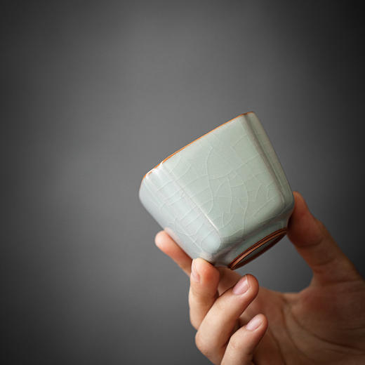 丰子汝窑【高四方杯】开片可养天青汝瓷主人茶杯个人品茗茶盏  115ml 商品图5