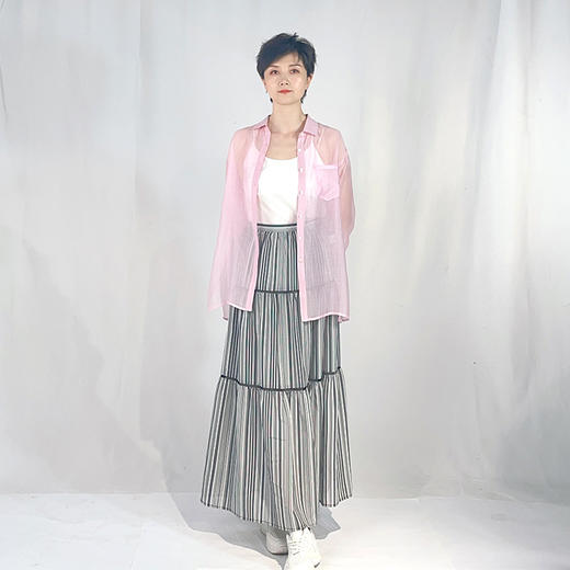 圣三利女装 新品浪漫度假风长款条纹拼接蛋糕半身裙SL2015136 商品图1