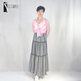 圣三利女装 新品浪漫度假风长款条纹拼接蛋糕半身裙SL2015136