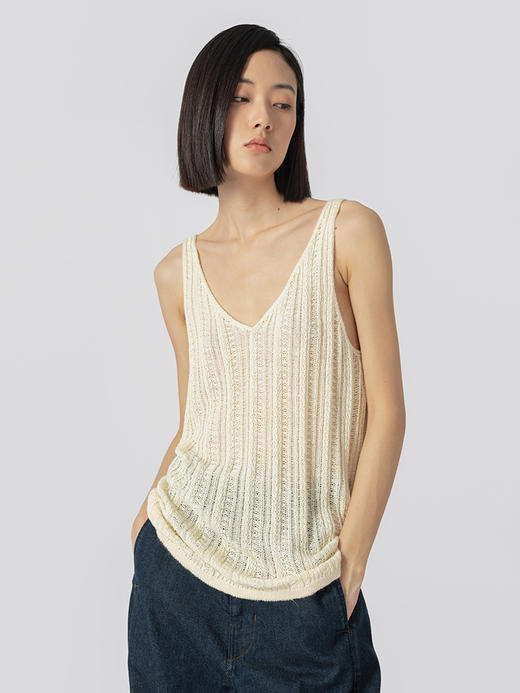 322工房经典再造真丝纹理针织背心2023新夏v领薄无袖打底吊带B071 商品图0