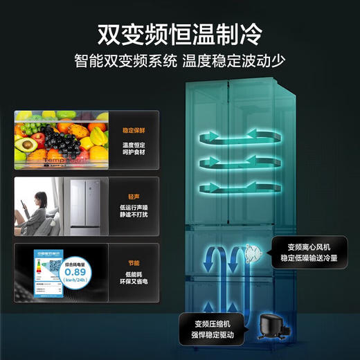 【下单前咨询地址库存】美的(Midea)冰箱320升法式四门玻璃面板双变频节能净味家电 BCD-320WGPM(E)墨兰灰-隐秀 商品图4