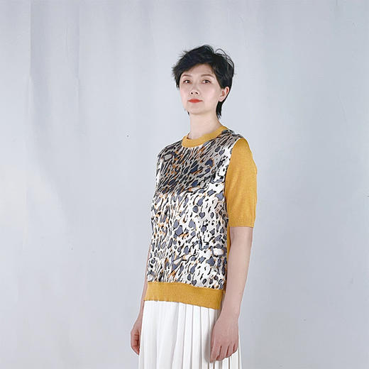 圣三利女装新春季拼接款豹纹针织衫SL121M09 商品图2