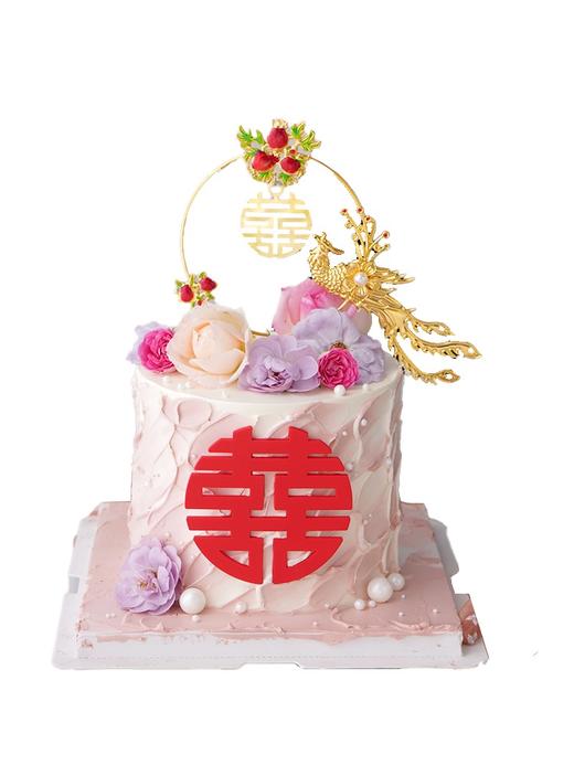 婚礼蛋糕&复古红双喜凤凰石榴圆喜 商品图3