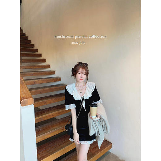 金蘑菇菇【新月美术馆】日常轻仪式感丝绒裙法式气质蕾丝连衣裙 商品图1