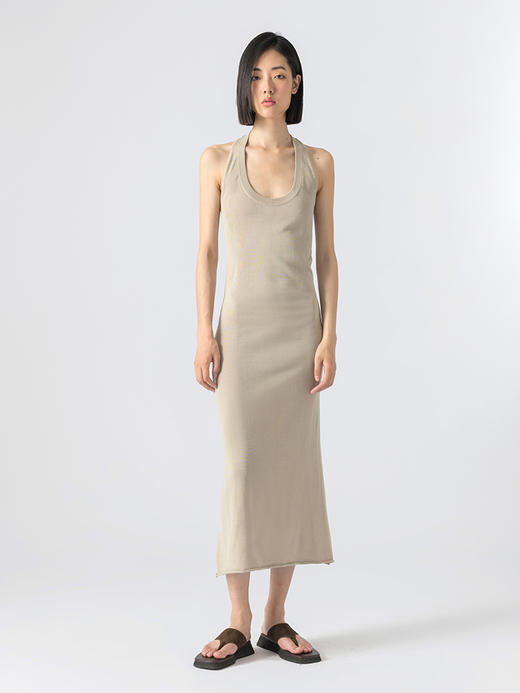 322工房重塑经典天蚕丝针织挂脖连衣裙2023夏款修身显瘦长裙B081 商品图0