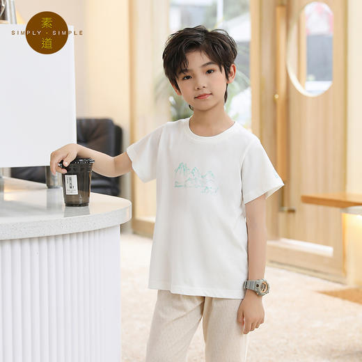 素道天然有机彩棉 儿童纯棉T恤 男女童夏季半袖 全棉透气圆领短袖 商品图3