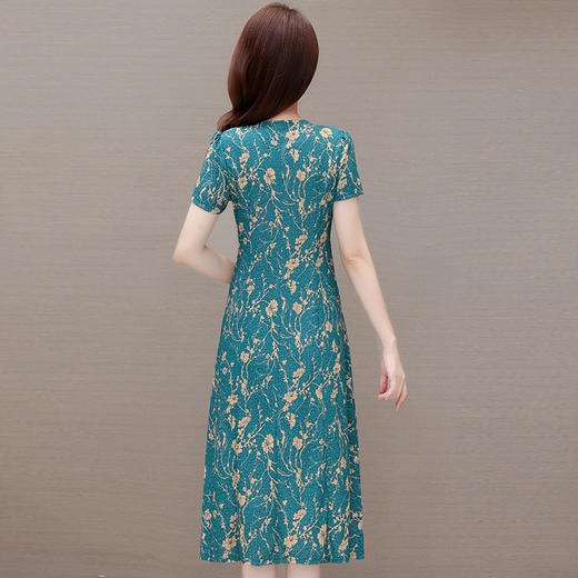 蓝色印花连衣裙，时尚中长裙复古改良旗袍裙QYM-KED-H1198-Y 商品图2
