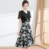 时尚气质短袖中长款A字裙，黑色印花连衣裙QYM-XY-23DZ88-Y 商品缩略图1