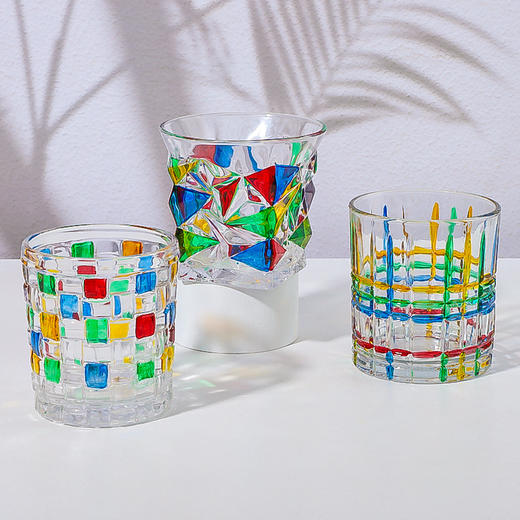 「彩色浮雕杯！数款可选」颜值彩色水杯女编织彩绘喝水玻璃杯网红咖啡杯啤酒杯餐饮用具 商品图4