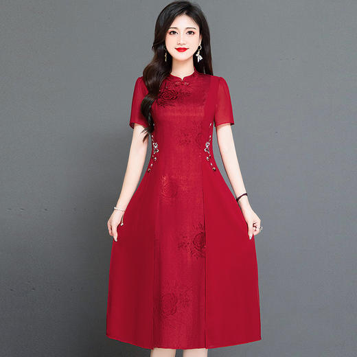 时尚气质，红色中长款连衣裙QYM-TYH-239338-Y 商品图4