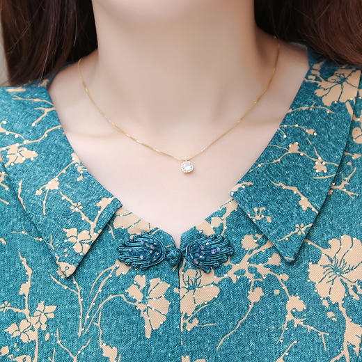 蓝色印花连衣裙，时尚中长裙复古改良旗袍裙QYM-KED-H1198-Y 商品图3