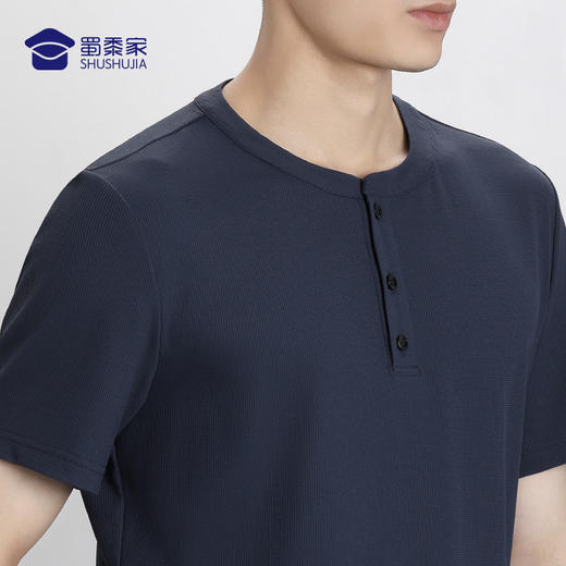 【亨利领凉感华夫格T恤/清仓】凉感透气运动短袖 弹力休闲T恤上衣 商品图1