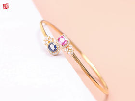 【柚念】18k金镶 帕帕拉恰蓝宝石手镯，主石1.36ct