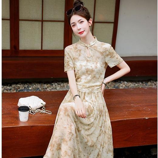 简洁优雅，美观大方高腰A裙新中式风印花套装HR-WZ23299 商品图3