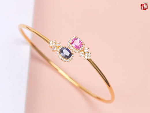 【柚念】18k金镶 帕帕拉恰蓝宝石手镯，主石1.36ct 商品图3