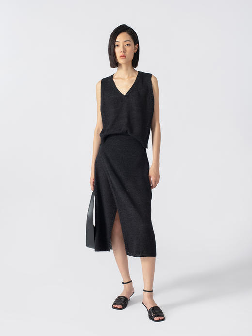 322工房经典再造和纸纱开叉针织半身裙2023春夏中长纯色裙子B067 商品图0