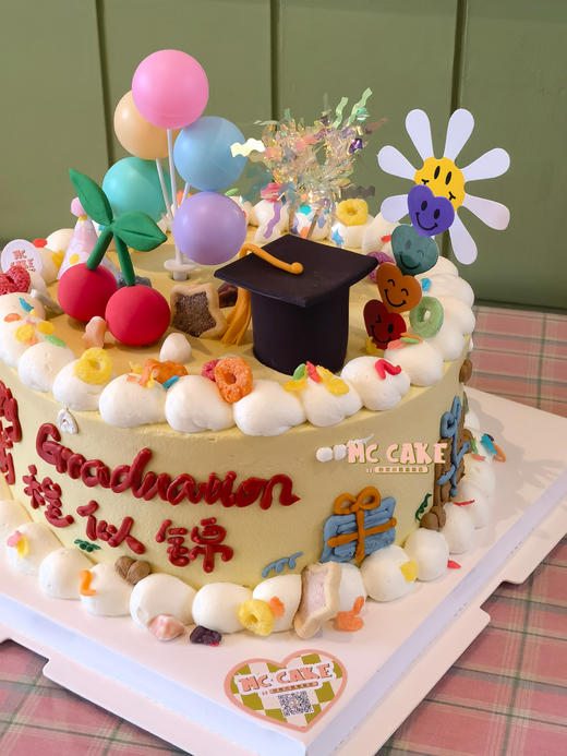毕业季|前程似锦 学士帽 卡通手绘蛋糕 商品图1