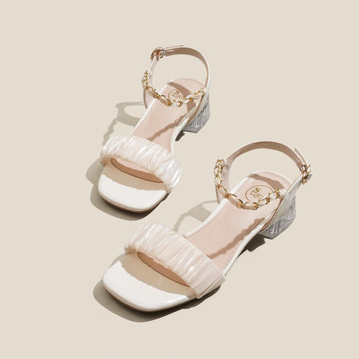 品质好货 | Safiya/索菲娅 2023夏季新品绸缎仙女链条一字带透明粗跟凉鞋SF31115740 商品图7