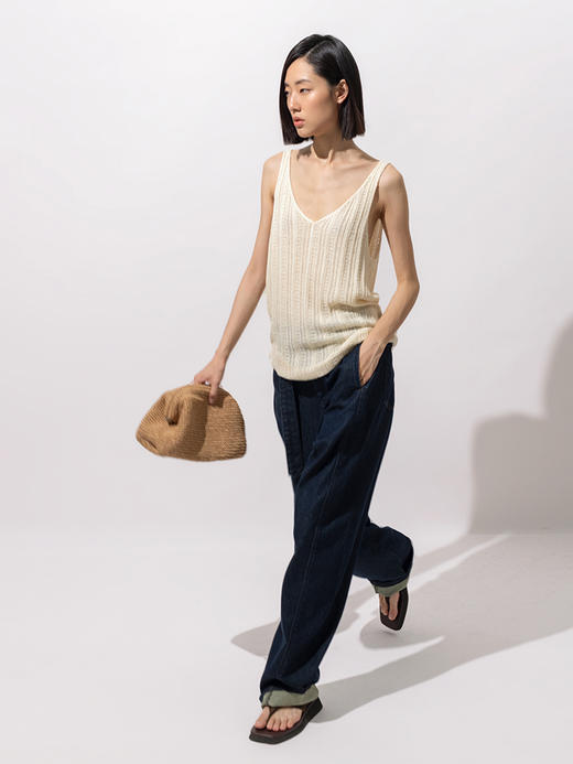 322工房经典再造真丝纹理针织背心2023新夏v领薄无袖打底吊带B071 商品图1